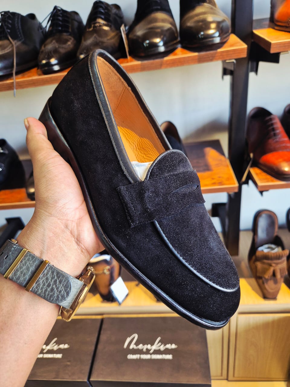 Noir Suede Penny Loafers  Timeless. Understated. Impeccably Refined.