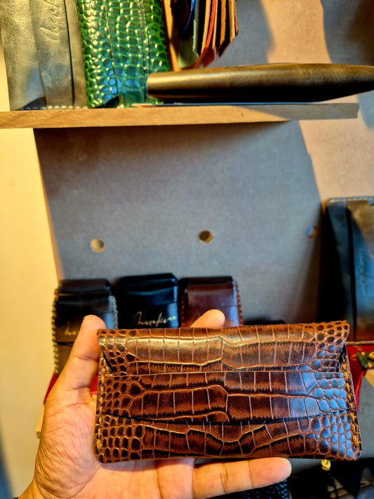 Croc-Textured Full-Grain Leather Cash Holder - MERAKINO