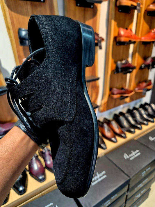 VELVET NOIR DERBY – Handcrafted Blake - Stitched Leather Sole - MERAKINO