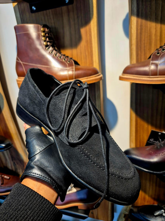 VELVET NOIR DERBY – Handcrafted Blake - Stitched Leather Sole - MERAKINO
